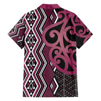 Maori Taniko Patterns Family Matching Summer Maxi Dress and Hawaiian Shirt Pink Patiki Motifs Mix Whakairo Ngaru LT7 - Polynesian Pride