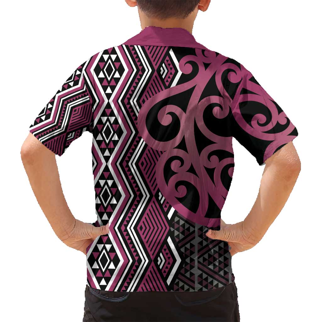 Maori Taniko Patterns Family Matching Tank Maxi Dress and Hawaiian Shirt Pink Patiki Motifs Mix Whakairo Ngaru LT7 - Polynesian Pride