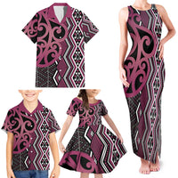 Maori Taniko Patterns Family Matching Tank Maxi Dress and Hawaiian Shirt Pink Patiki Motifs Mix Whakairo Ngaru LT7 - Polynesian Pride