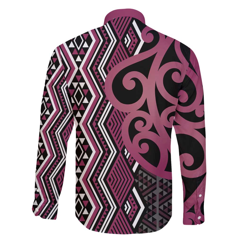 Maori Taniko Patterns Family Matching Tank Maxi Dress and Hawaiian Shirt Pink Patiki Motifs Mix Whakairo Ngaru LT7 - Polynesian Pride