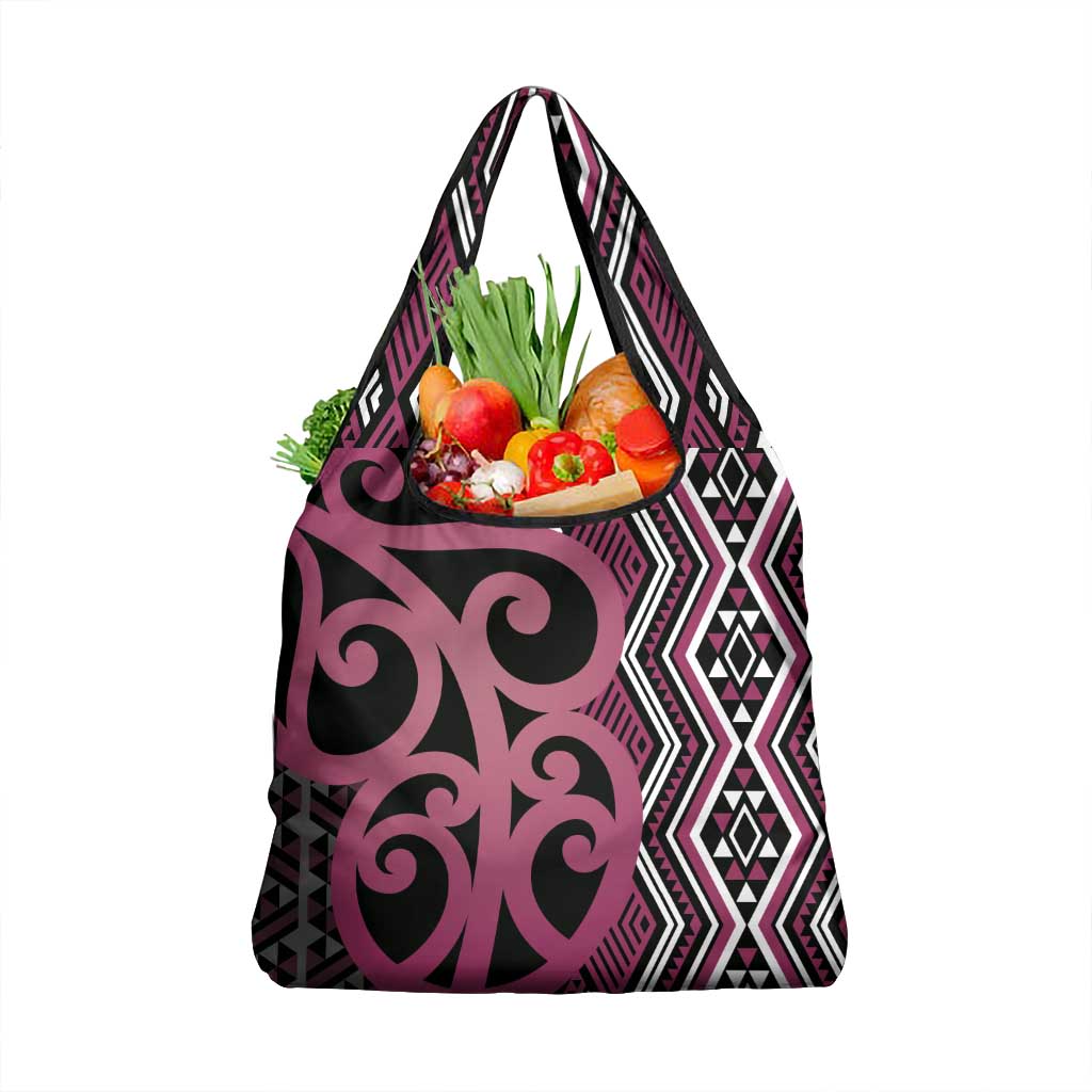 Maori Taniko Patterns Grocery Bag Pink Patiki Motifs Mix Whakairo Ngaru LT7 1-pack One Size Pink - Polynesian Pride