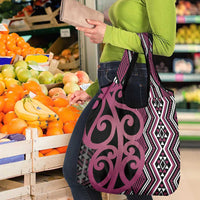 Maori Taniko Patterns Grocery Bag Pink Patiki Motifs Mix Whakairo Ngaru LT7 - Polynesian Pride
