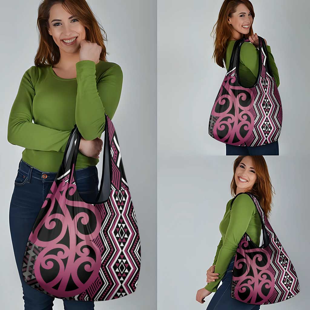 Maori Taniko Patterns Grocery Bag Pink Patiki Motifs Mix Whakairo Ngaru LT7 - Polynesian Pride