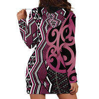 Maori Taniko Patterns Hoodie Dress Pink Patiki Motifs Mix Whakairo Ngaru