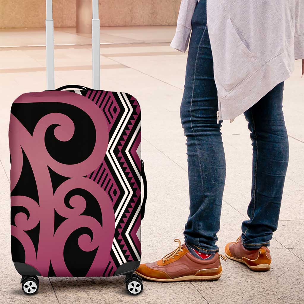 Maori Taniko Patterns Luggage Cover Pink Patiki Motifs Mix Whakairo Ngaru LT7 Pink - Polynesian Pride