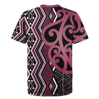 Maori Taniko Patterns Rugby Jersey Pink Patiki Motifs Mix Whakairo Ngaru LT7 - Polynesian Pride