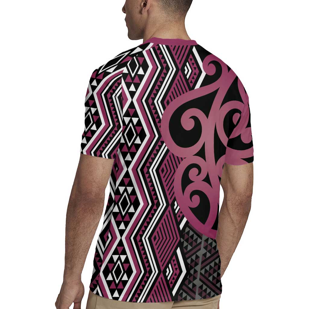 Maori Taniko Patterns Rugby Jersey Pink Patiki Motifs Mix Whakairo Ngaru LT7 - Polynesian Pride