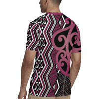 Maori Taniko Patterns Rugby Jersey Pink Patiki Motifs Mix Whakairo Ngaru LT7 - Polynesian Pride