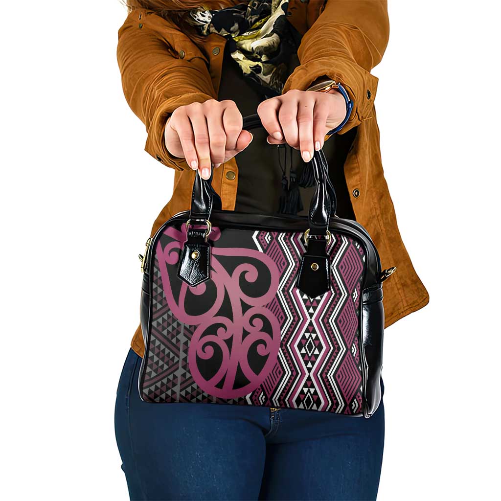 Maori Taniko Patterns Shoulder Handbag Pink Patiki Motifs Mix Whakairo Ngaru LT7 One Size Pink - Polynesian Pride