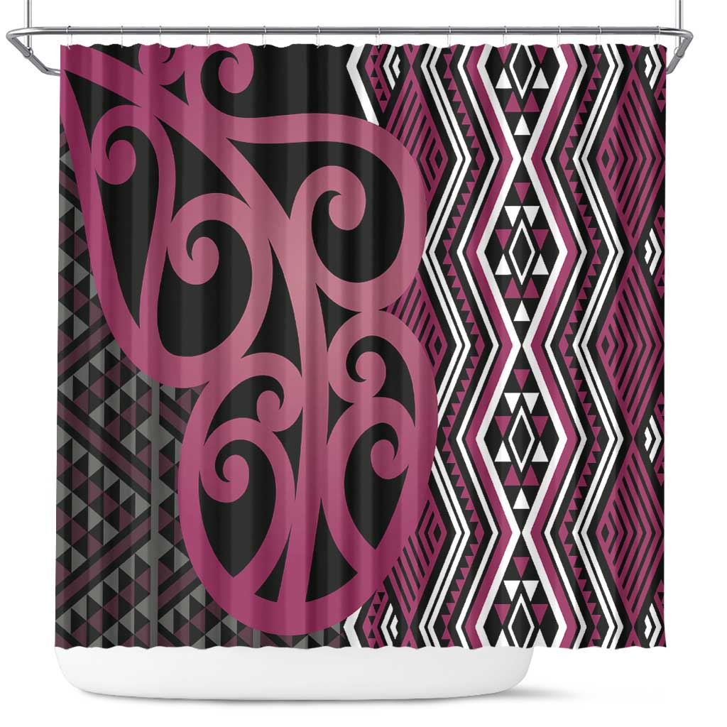 Maori Taniko Patterns Shower Curtain Pink Patiki Motifs Mix Whakairo Ngaru LT7 Pink - Polynesian Pride
