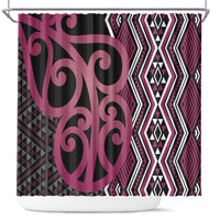 Maori Taniko Patterns Shower Curtain Pink Patiki Motifs Mix Whakairo Ngaru LT7 Pink - Polynesian Pride