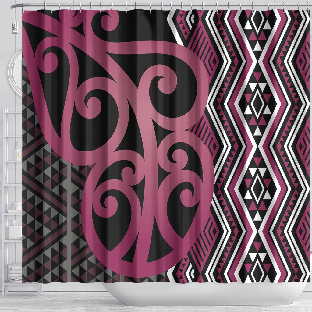 Maori Taniko Patterns Shower Curtain Pink Patiki Motifs Mix Whakairo Ngaru LT7 - Polynesian Pride