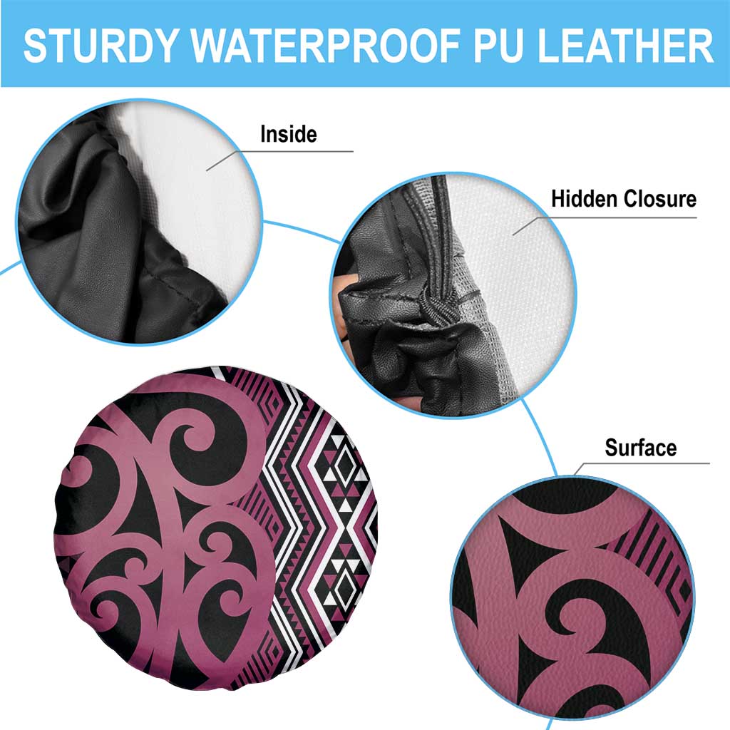Maori Taniko Patterns Spare Tire Cover Pink Patiki Motifs Mix Whakairo Ngaru