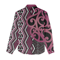 Maori Taniko Patterns Women Casual Shirt Pink Patiki Motifs Mix Whakairo Ngaru LT7 - Polynesian Pride