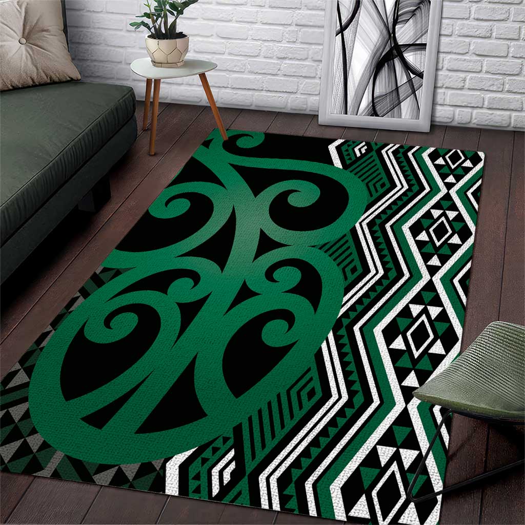 Maori Taniko Patterns Area Rug Pounamu Patiki Motifs Mix Whakairo Ngaru LT7 Green - Polynesian Pride