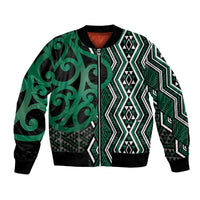 Maori Taniko Patterns Bomber Jacket Pounamu Patiki Motifs Mix Whakairo Ngaru LT7 Unisex Green - Polynesian Pride