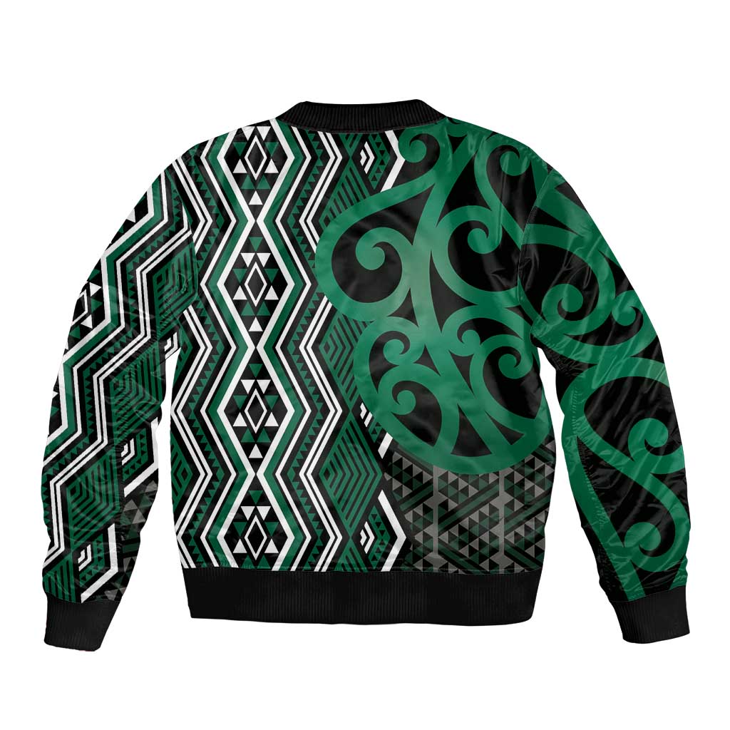 Maori Taniko Patterns Bomber Jacket Pounamu Patiki Motifs Mix Whakairo Ngaru LT7 - Polynesian Pride