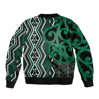 Maori Taniko Patterns Bomber Jacket Pounamu Patiki Motifs Mix Whakairo Ngaru LT7 - Polynesian Pride