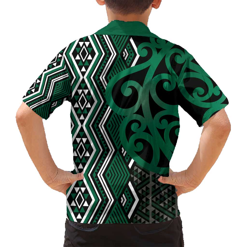 Maori Taniko Patterns Family Matching Long Sleeve Bodycon Dress and Hawaiian Shirt Pounamu Patiki Motifs Mix Whakairo Ngaru LT7 - Polynesian Pride