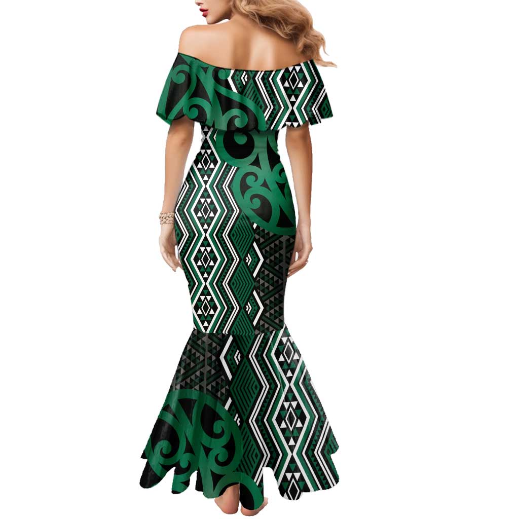 Maori Taniko Patterns Family Matching Mermaid Dress and Hawaiian Shirt Pounamu Patiki Motifs Mix Whakairo Ngaru LT7 - Polynesian Pride