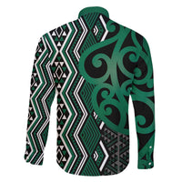 Maori Taniko Patterns Family Matching Off The Shoulder Long Sleeve Dress and Hawaiian Shirt Pounamu Patiki Motifs Mix Whakairo Ngaru LT7 - Polynesian Pride