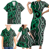 Maori Taniko Patterns Family Matching Short Sleeve Bodycon Dress and Hawaiian Shirt Pounamu Patiki Motifs Mix Whakairo Ngaru LT7 - Polynesian Pride