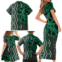 Maori Taniko Patterns Family Matching Short Sleeve Bodycon Dress and Hawaiian Shirt Pounamu Patiki Motifs Mix Whakairo Ngaru LT7 - Polynesian Pride