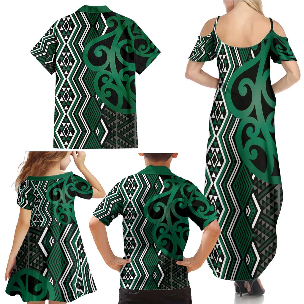 Maori Taniko Patterns Family Matching Summer Maxi Dress and Hawaiian Shirt Pounamu Patiki Motifs Mix Whakairo Ngaru LT7 - Polynesian Pride