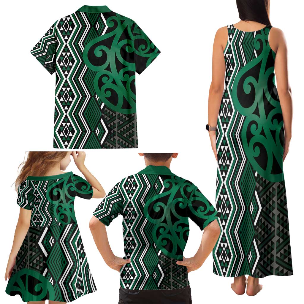 Maori Taniko Patterns Family Matching Tank Maxi Dress and Hawaiian Shirt Pounamu Patiki Motifs Mix Whakairo Ngaru LT7 - Polynesian Pride
