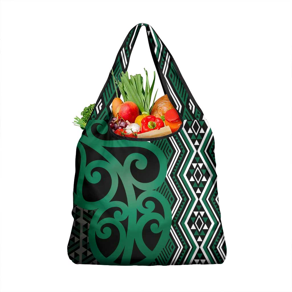 Maori Taniko Patterns Grocery Bag Pounamu Patiki Motifs Mix Whakairo Ngaru LT7 1-pack One Size Green - Polynesian Pride