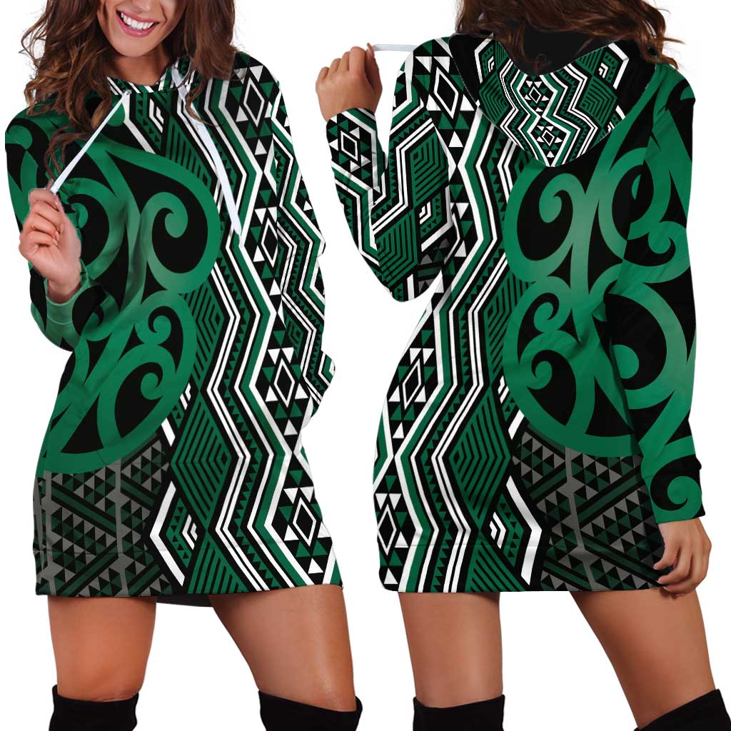 Maori Taniko Patterns Hoodie Dress Pounamu Patiki Motifs Mix Whakairo Ngaru