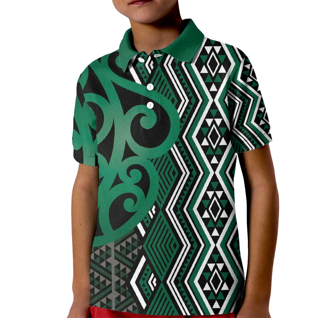 Maori Taniko Patterns Kid Polo Shirt Pounamu Patiki Motifs Mix Whakairo Ngaru
