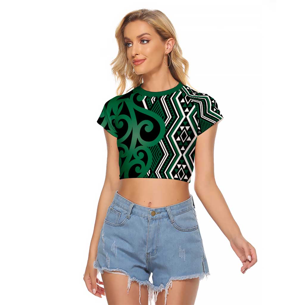 Maori Taniko Patterns Raglan Cropped T Shirt Pounamu Patiki Motifs Mix Whakairo Ngaru