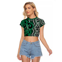 Maori Taniko Patterns Raglan Cropped T Shirt Pounamu Patiki Motifs Mix Whakairo Ngaru