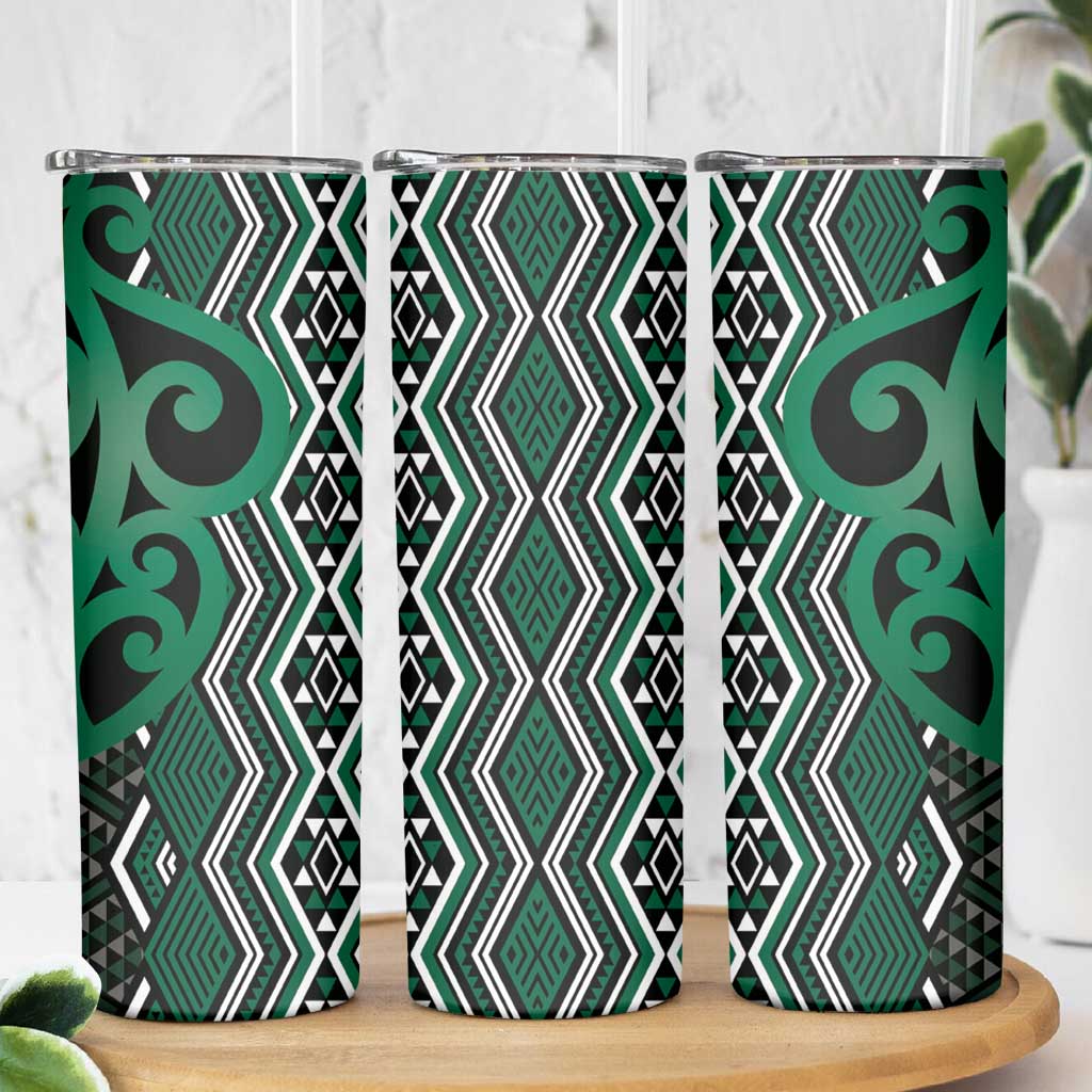 Maori Taniko Patterns Skinny Tumbler Pounamu Patiki Motifs Mix Whakairo Ngaru LT7 - Polynesian Pride