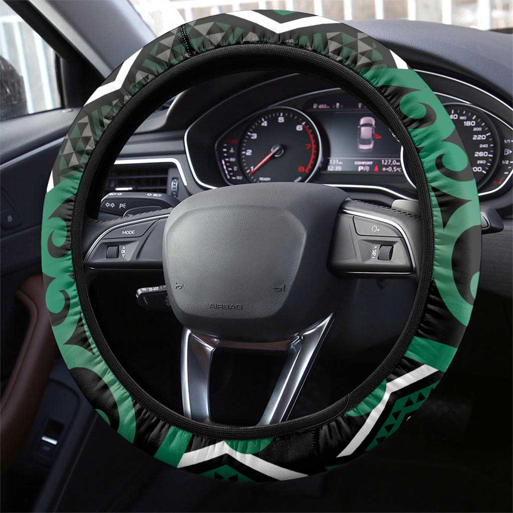 Maori Taniko Patterns Steering Wheel Cover Pounamu Patiki Motifs Mix Whakairo Ngaru LT7 - Polynesian Pride