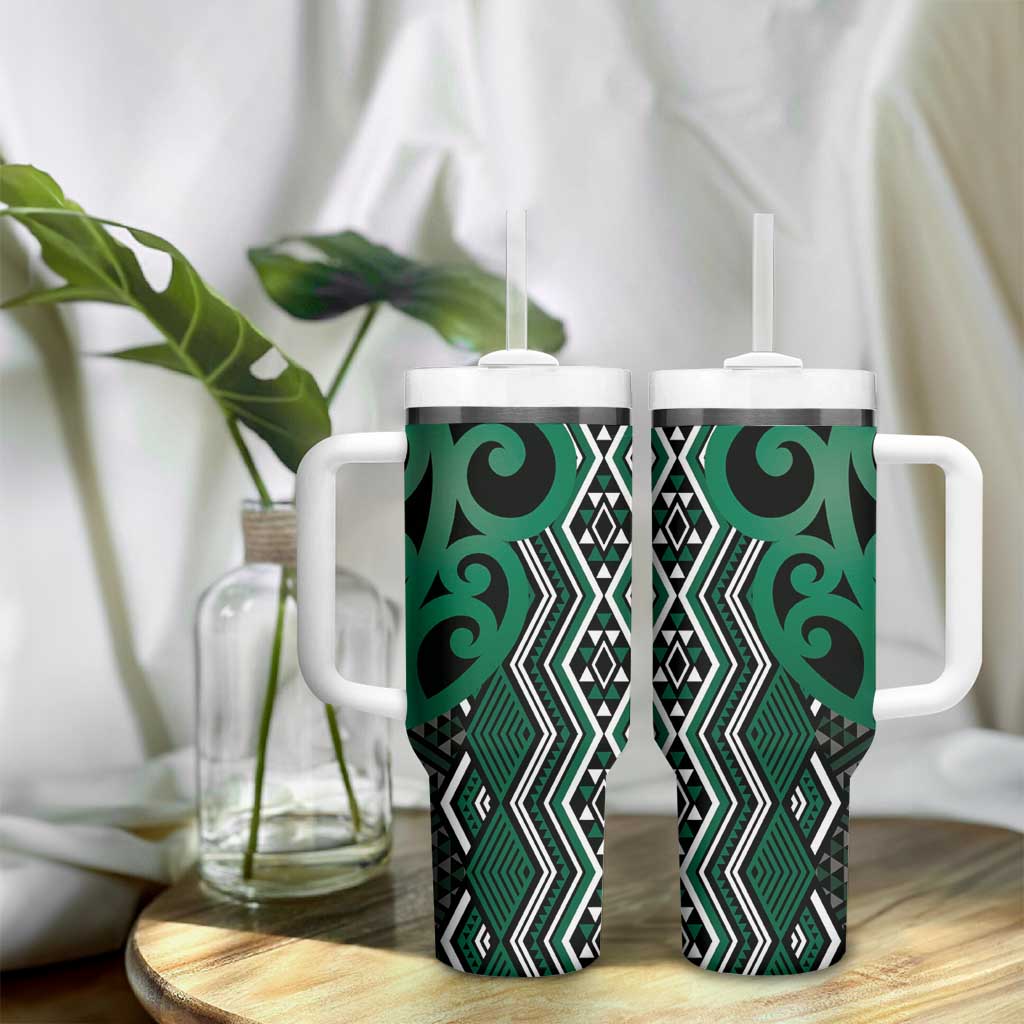 Maori Taniko Patterns Tumbler With Handle Pounamu Patiki Motifs Mix Whakairo Ngaru