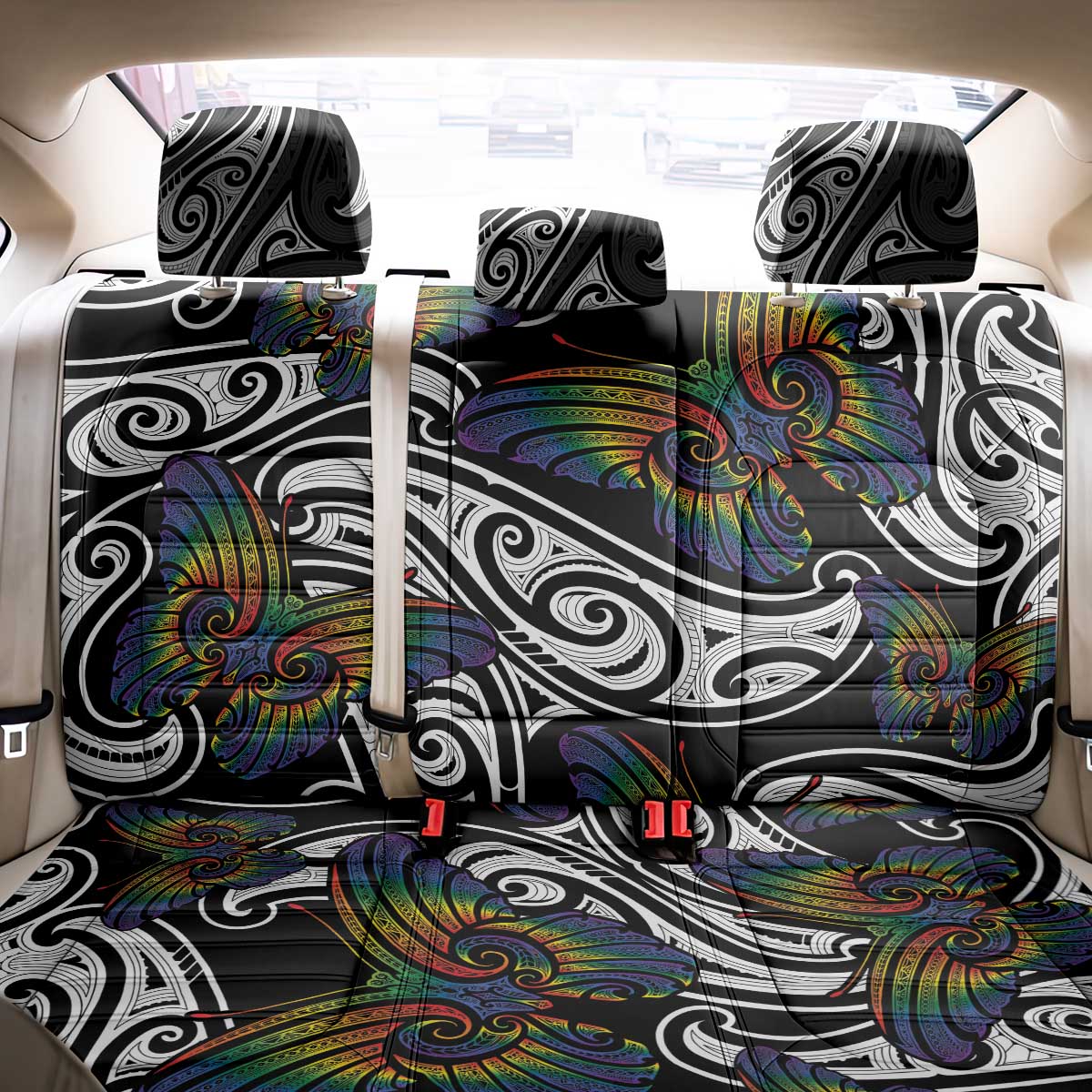Aotearoa Takatapui Pride Back Car Seat Cover Rainbow Butterfly - Free To Love LT7 - Polynesian Pride