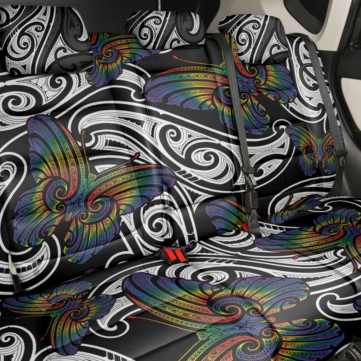 Aotearoa Takatapui Pride Back Car Seat Cover Rainbow Butterfly - Free To Love LT7 - Polynesian Pride