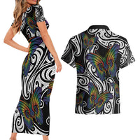 Aotearoa Takatapui Pride Couples Matching Short Sleeve Bodycon Dress and Hawaiian Shirt Rainbow Butterfly - Free To Love LT7 - Polynesian Pride
