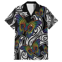 Aotearoa Takatapui Pride Family Matching Long Sleeve Bodycon Dress and Hawaiian Shirt Rainbow Butterfly - Free To Love LT7 Dad's Shirt - Short Sleeve Black - Polynesian Pride