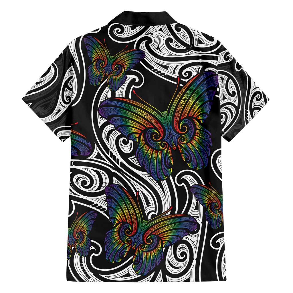 Aotearoa Takatapui Pride Family Matching Long Sleeve Bodycon Dress and Hawaiian Shirt Rainbow Butterfly - Free To Love LT7 - Polynesian Pride
