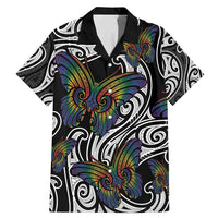 Aotearoa Takatapui Pride Family Matching Mermaid Dress and Hawaiian Shirt Rainbow Butterfly - Free To Love LT7 Dad's Shirt - Short Sleeve Black - Polynesian Pride