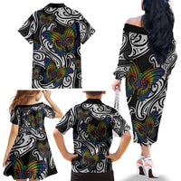 Aotearoa Takatapui Pride Family Matching Off The Shoulder Long Sleeve Dress and Hawaiian Shirt Rainbow Butterfly - Free To Love LT7 - Polynesian Pride