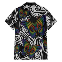 Aotearoa Takatapui Pride Family Matching Off The Shoulder Long Sleeve Dress and Hawaiian Shirt Rainbow Butterfly - Free To Love LT7 - Polynesian Pride