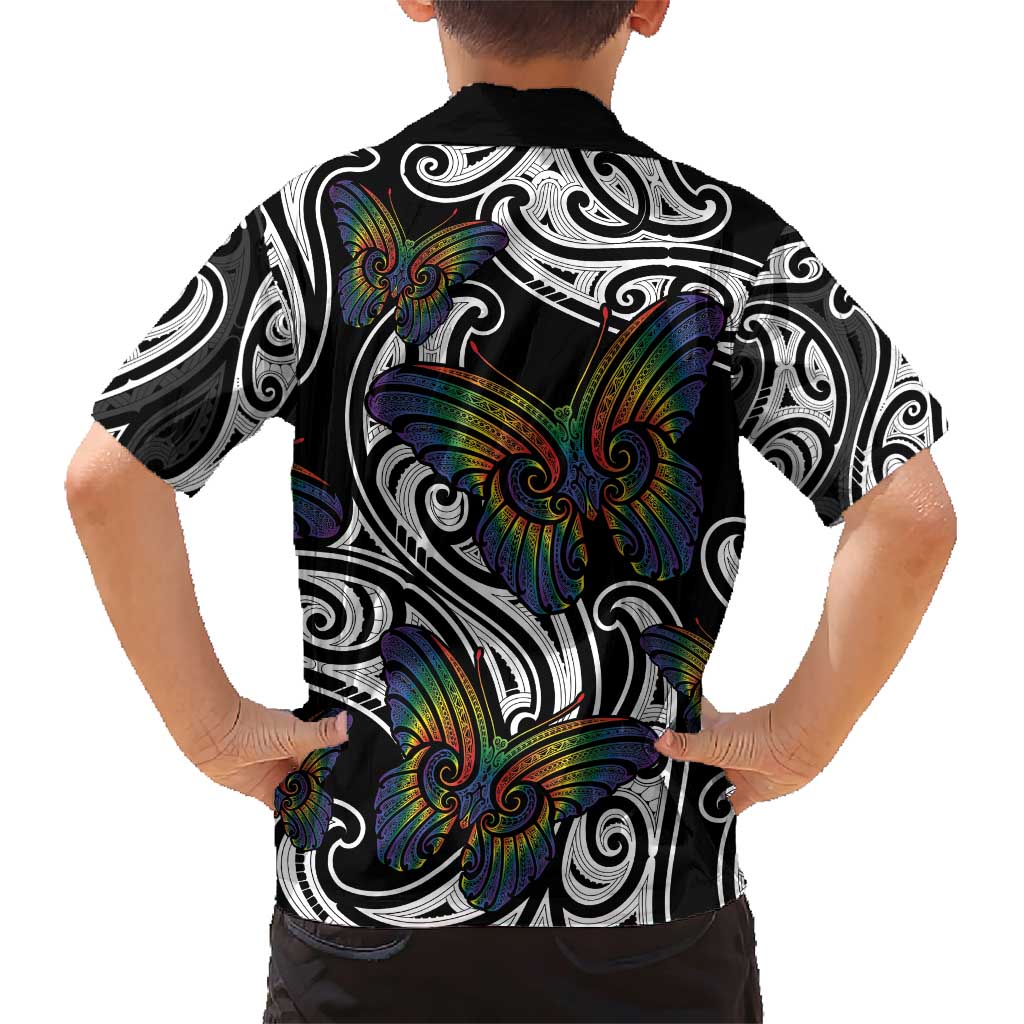 Aotearoa Takatapui Pride Family Matching Short Sleeve Bodycon Dress and Hawaiian Shirt Rainbow Butterfly - Free To Love LT7 - Polynesian Pride