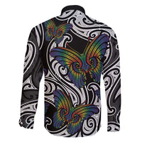 Aotearoa Takatapui Pride Family Matching Short Sleeve Bodycon Dress and Hawaiian Shirt Rainbow Butterfly - Free To Love LT7 - Polynesian Pride