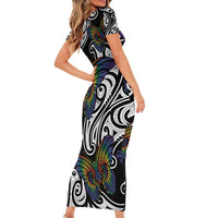 Aotearoa Takatapui Pride Family Matching Short Sleeve Bodycon Dress and Hawaiian Shirt Rainbow Butterfly - Free To Love LT7 - Polynesian Pride