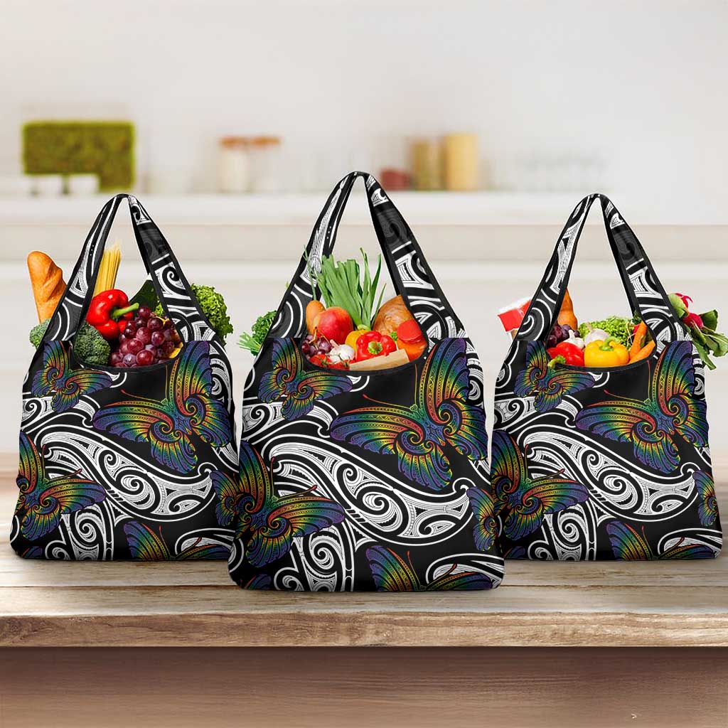 Aotearoa Takatapui Pride Grocery Bag Rainbow Butterfly - Free To Love LT7 3-pack One Size Black - Polynesian Pride