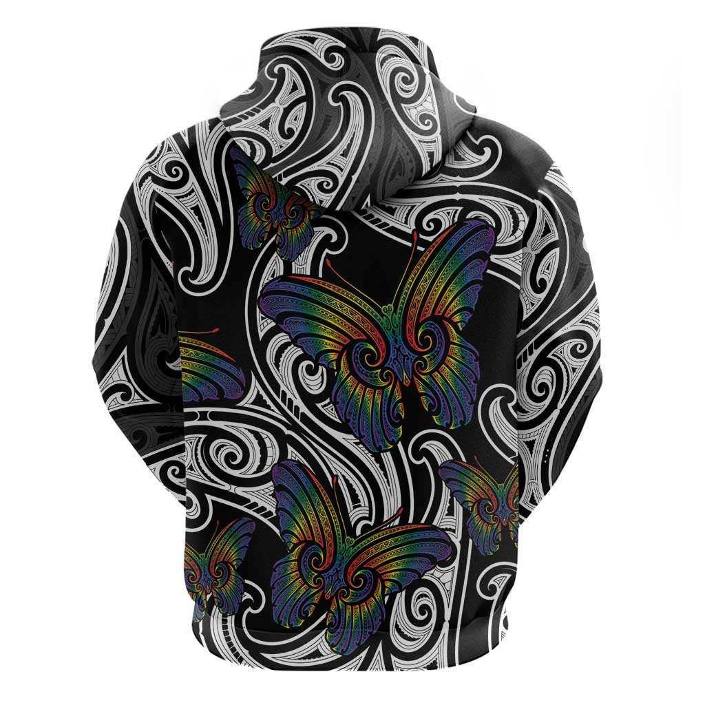 Aotearoa Takatapui Pride Hoodie Rainbow Butterfly - Free To Love
